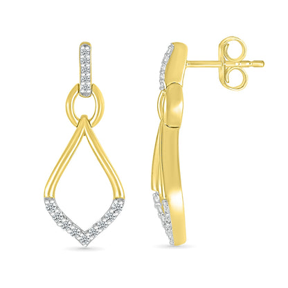 1/6 ct. tw. Diamond Pointed Teardrop Drop Earrings in 10K Yellow Gold front view