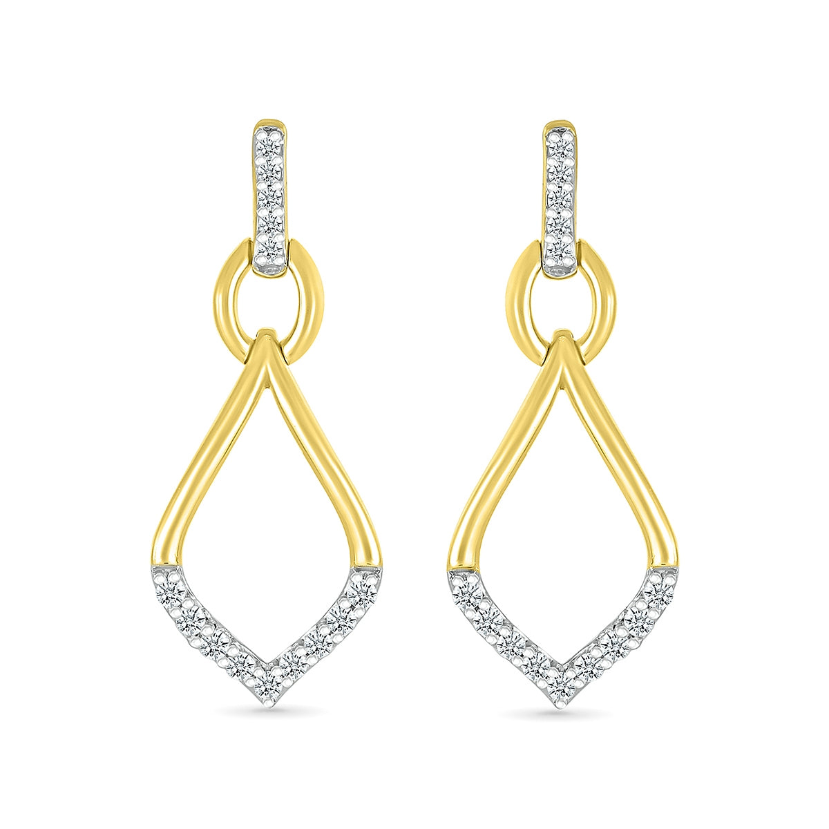 1/6 ct. tw. Diamond Pointed Teardrop Drop Earrings in 10K Yellow Gold close-up detail