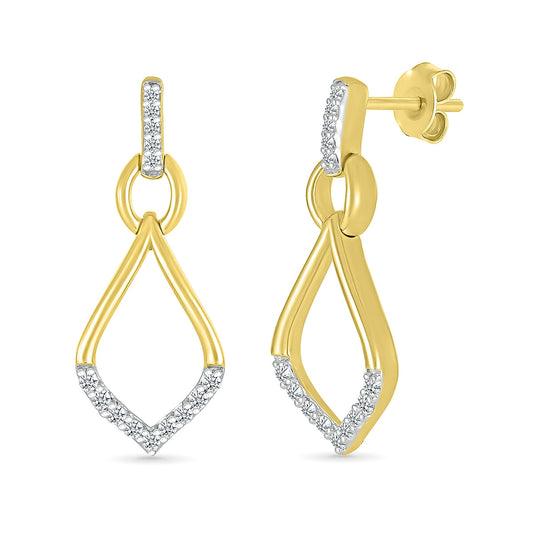 1/6 ct. tw. Diamond Pointed Teardrop Drop Earrings in 10K Yellow Gold