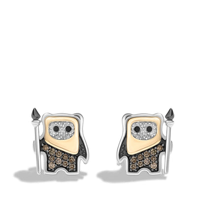 Star Wars Ewok 1/5 ct. tw. Champagne, White, & Treated Black Diamond Earrings in Sterling Silver & 10K Yellow Gold