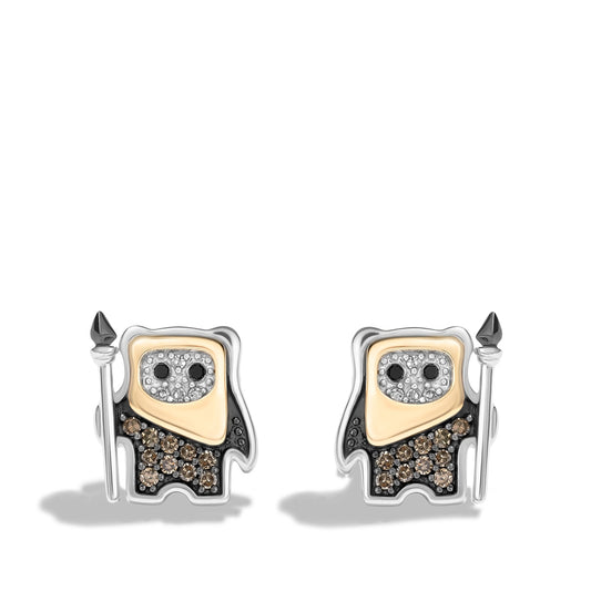 Star Wars Ewok 1/5 ct. tw. Champagne, White, & Treated Black Diamond Earrings in Sterling Silver & 10K Yellow Gold