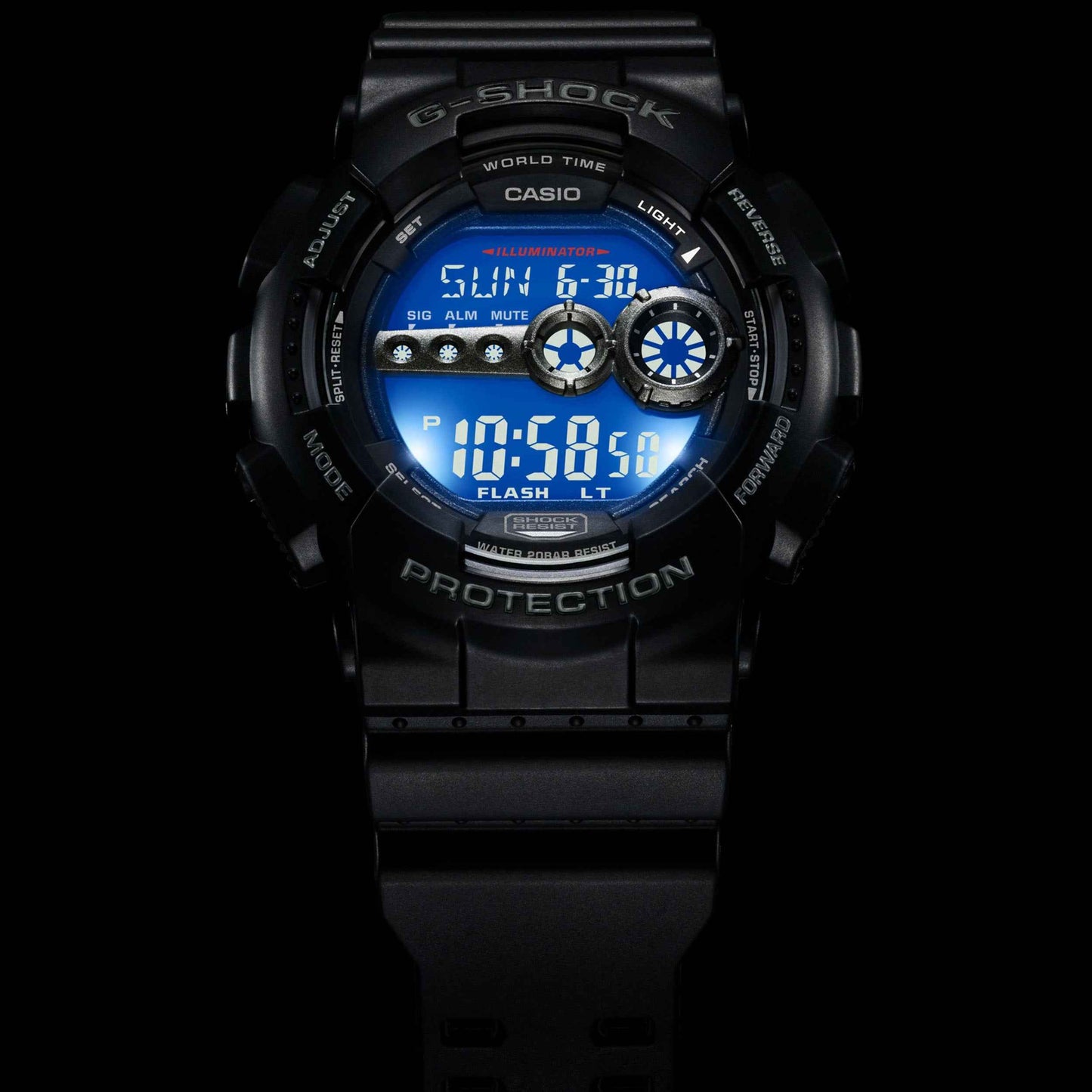 Casio G-Shock All-Digital Men's Black Watch with Black Resin Band front view