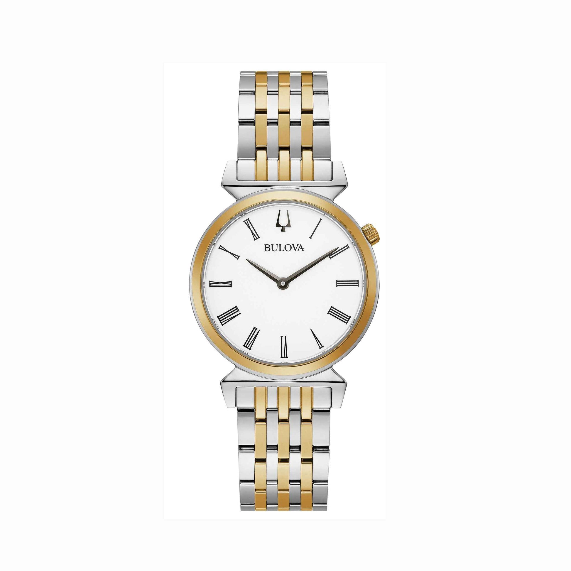 Bulova Ladies' Regatta Slim Analog Watch with White Dial and Two-Tone Stainless Steel Bracelet