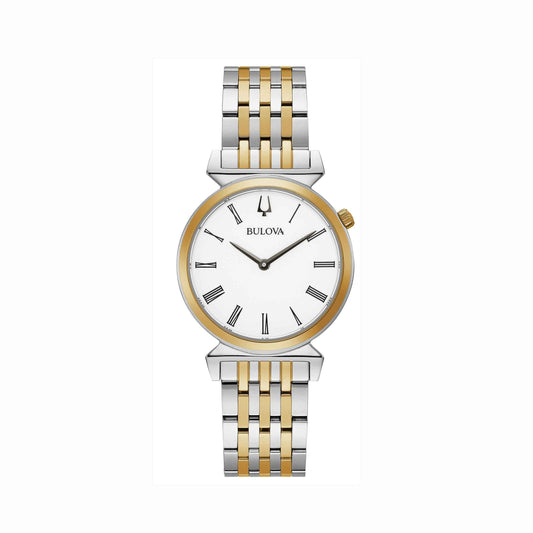 Bulova Ladies' Regatta Slim Analog Watch with White Dial and Two-Tone Stainless Steel Bracelet