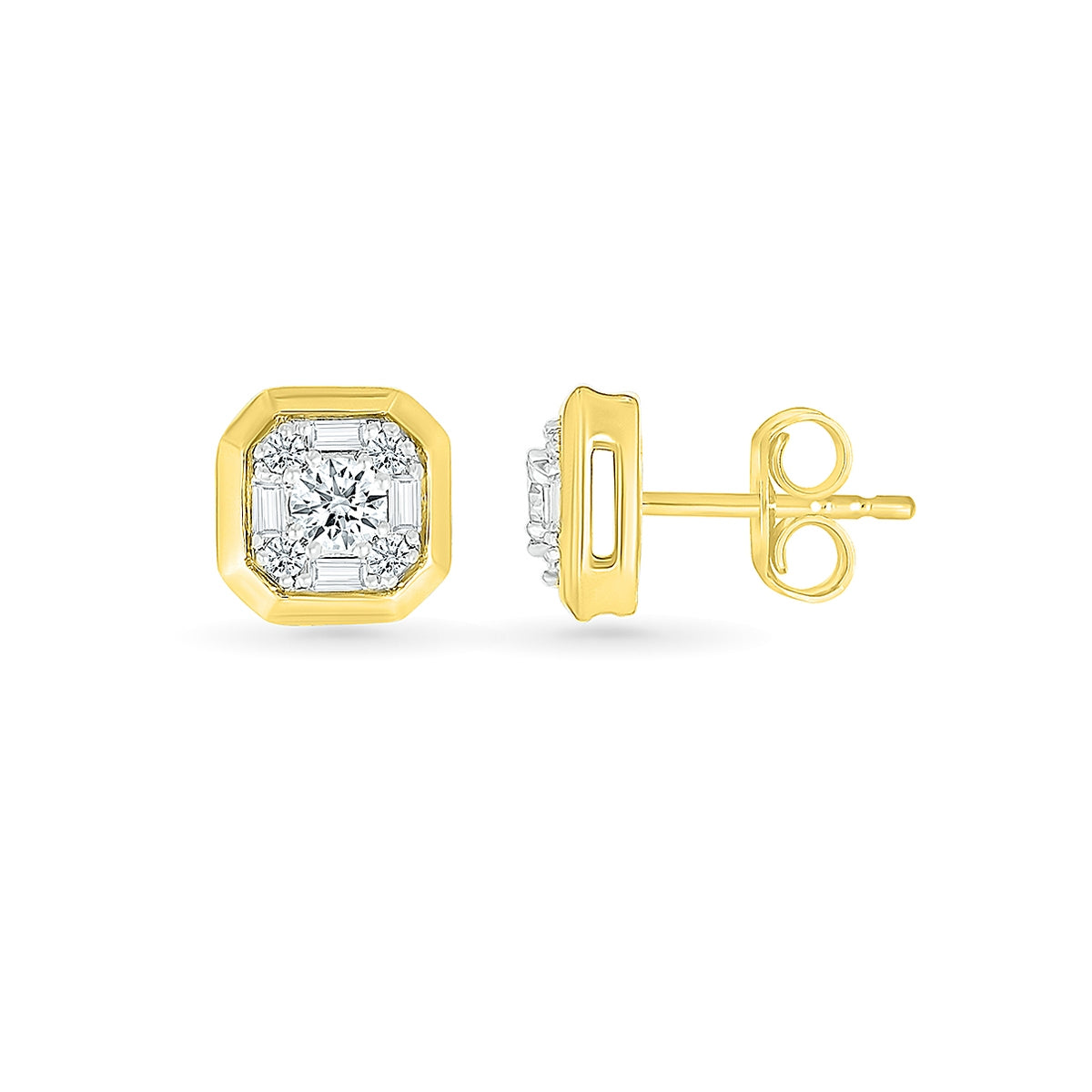 Fairytale Diamonds 1/3 ct. tw. Round & Baguette Diamond Earrings in 10K Yellow Gold front view