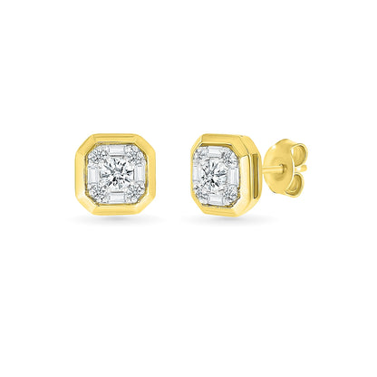 Fairytale Diamonds 1/3 ct. tw. Round & Baguette Diamond Earrings in 10K Yellow Gold