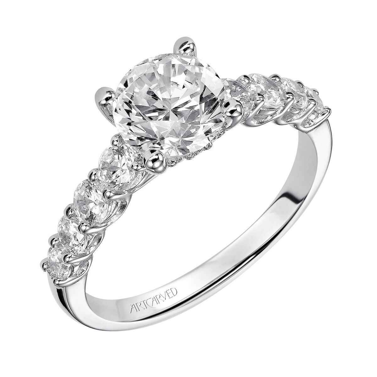 Artcarved Classic 5/8 ct. tw. Split Shank Round Diamond Semi-Mount Engagement Ring in 14K White Gold close-up detail