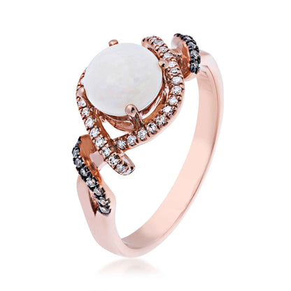 Impulse Collection Genuine Round Opal and 1/5 ct. tw. White & Mocha Diamond Ring with Black Rhodium Plating Accent front view