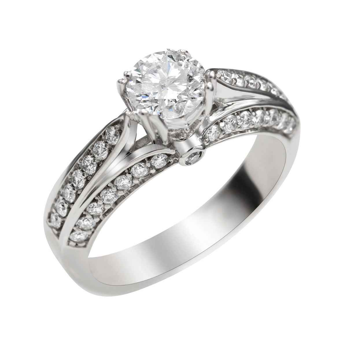Natural 1-1/2 ct. tw. Round Brilliant Diamond Channel Cathedral Engagement Ring in 14K White Gold