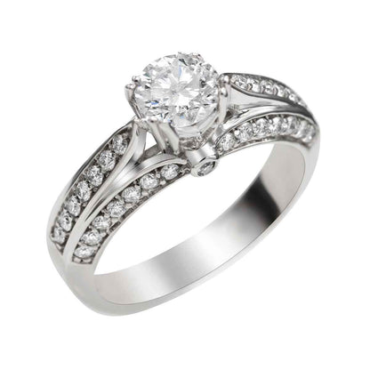 Natural 1-1/2 ct. tw. Round Brilliant Diamond Channel Cathedral Engagement Ring in 14K White Gold