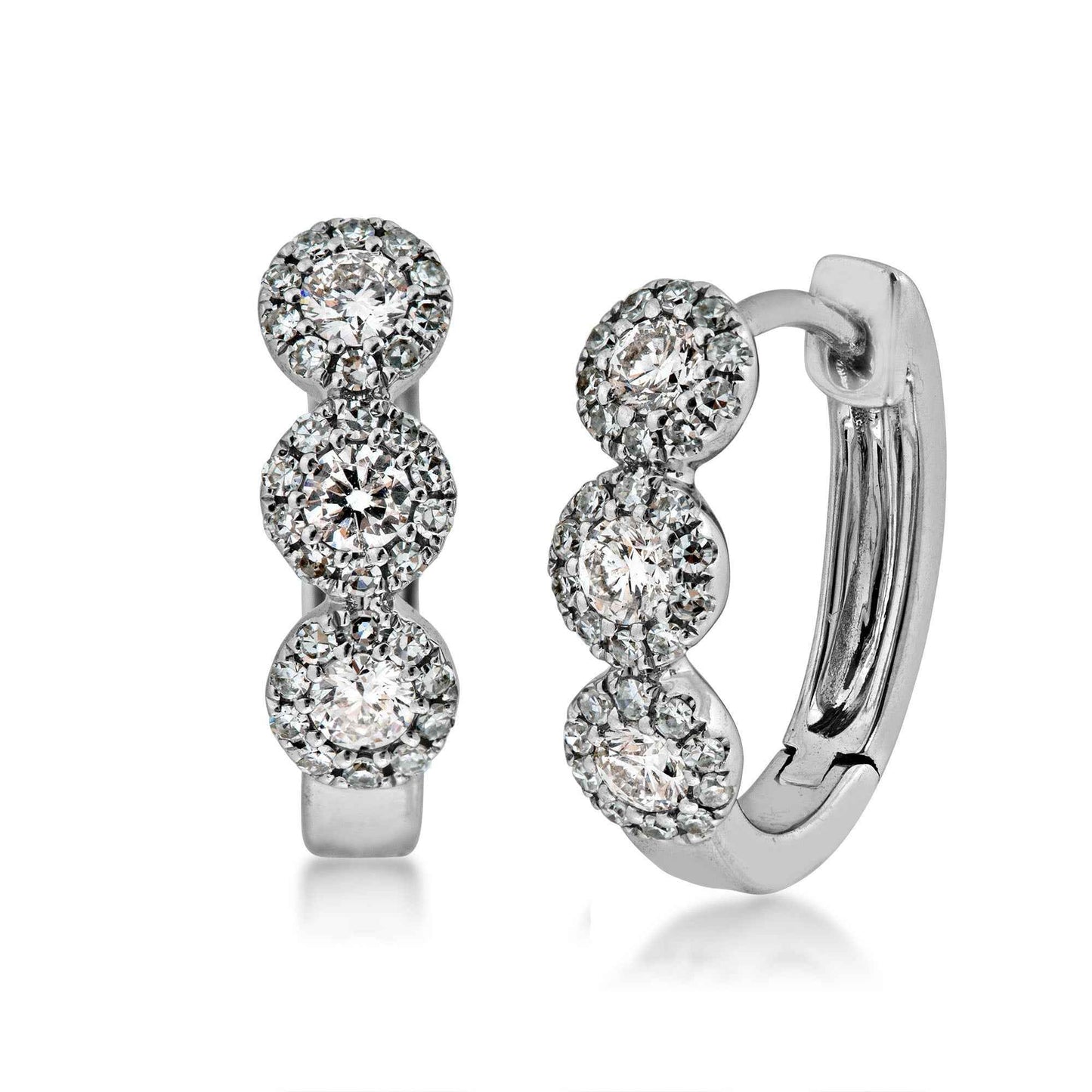 Shy Creation 1/3 ct. tw. Round Diamond Halo Huggie Hoop Earrings with Click Backs in 14K White Gold
