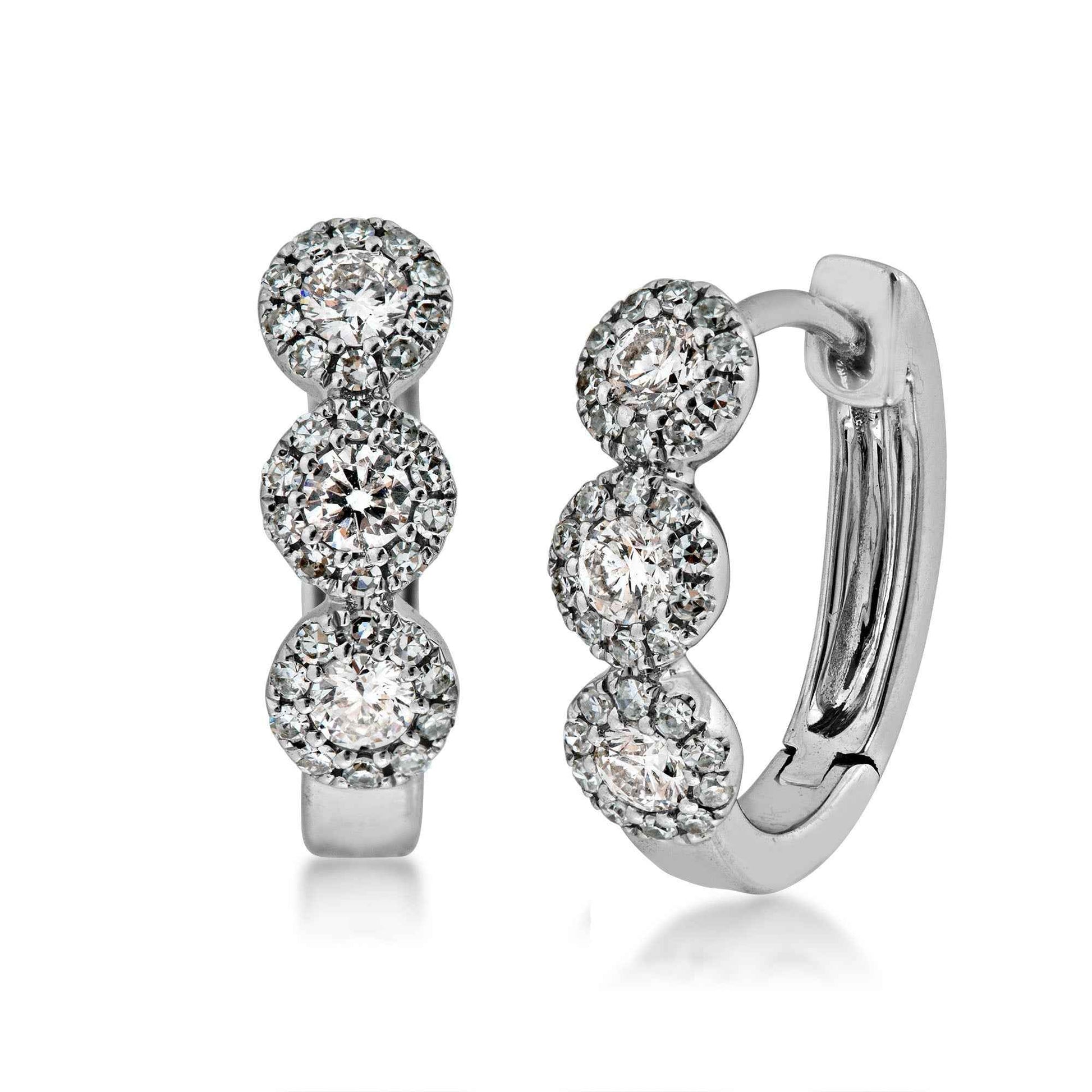 Shy Creation 1/3 ct. tw. Round Diamond Halo Huggie Hoop Earrings with Click Backs in 14K White Gold