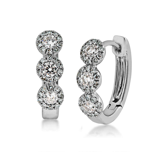 Shy Creation 1/3 ct. tw. Round Diamond Halo Huggie Hoop Earrings with Click Backs in 14K White Gold