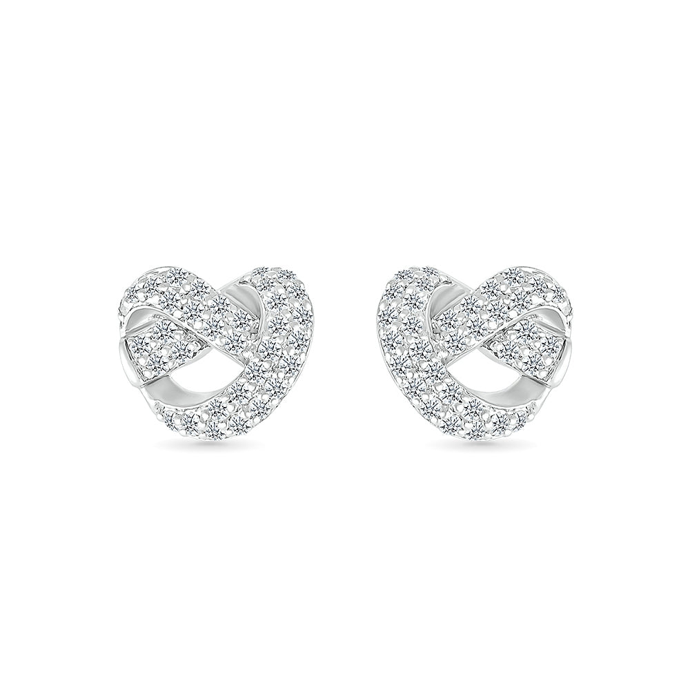 Love Knot 1/4 ct. tw. Diamond Knot Heart Earrings in Sterling Silver front view