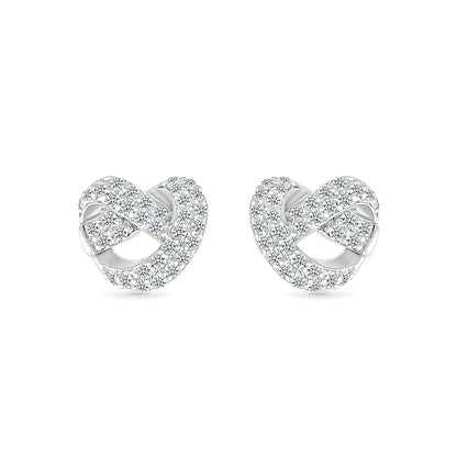 Love Knot 1/4 ct. tw. Diamond Knot Heart Earrings in Sterling Silver front view