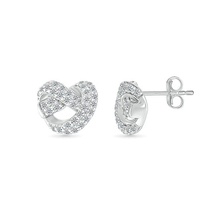 Love Knot 1/4 ct. tw. Diamond Knot Heart Earrings in Sterling Silver close-up detail