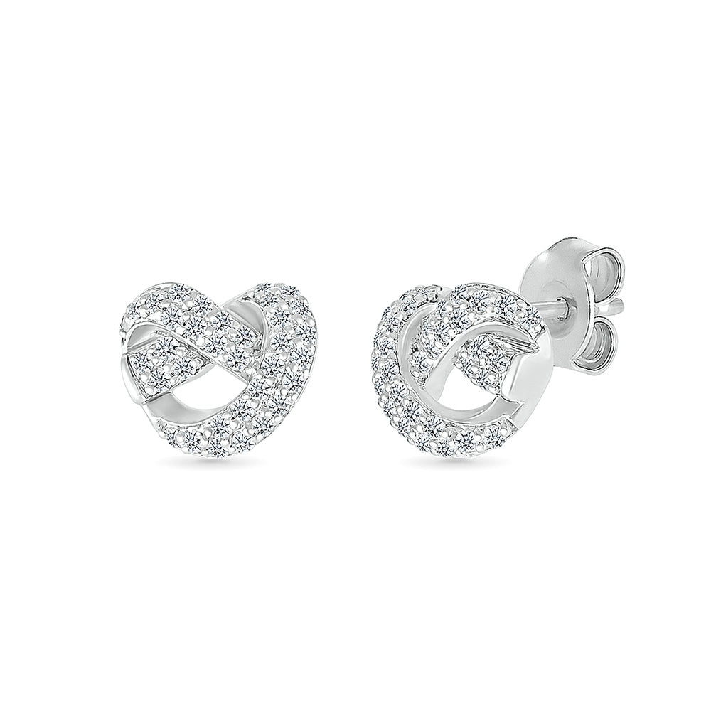 Love Knot 1/4 ct. tw. Diamond Knot Heart Earrings in Sterling Silver