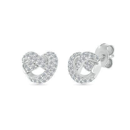 Love Knot 1/4 ct. tw. Diamond Knot Heart Earrings in Sterling Silver