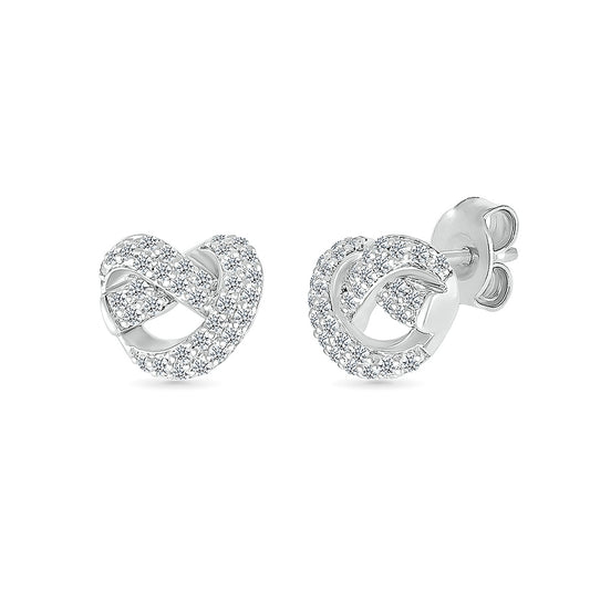 Love Knot 1/4 ct. tw. Diamond Knot Heart Earrings in Sterling Silver