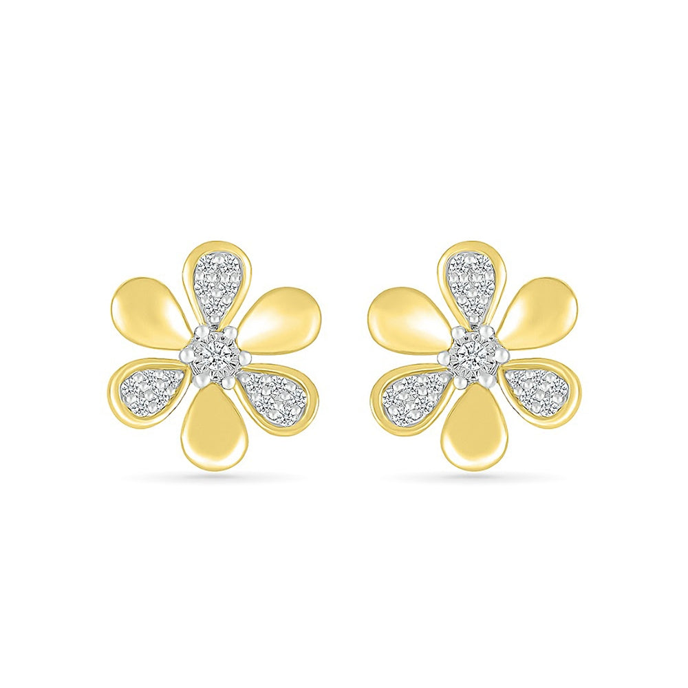 1/10 ct. tw. Diamond Flower Earrings with Miracle Plate in 10K Yellow Gold front view