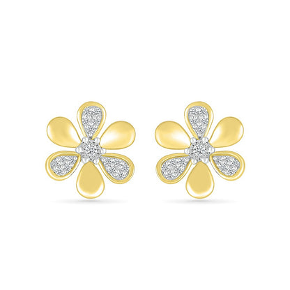 1/10 ct. tw. Diamond Flower Earrings with Miracle Plate in 10K Yellow Gold front view