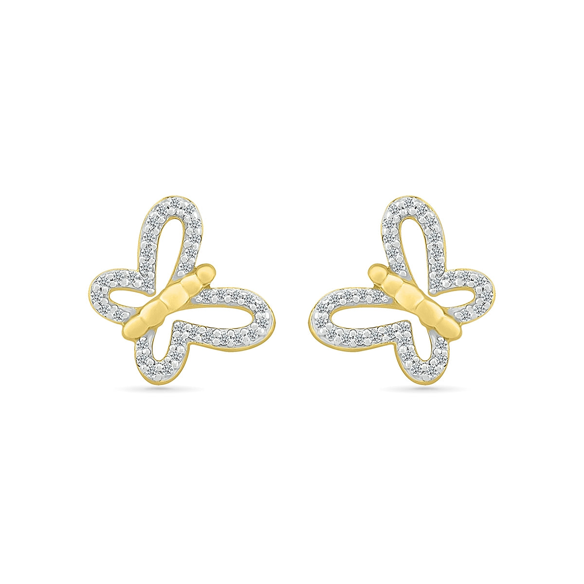 1/6 ct. tw. Diamond Petite Butterfly Earrings in 10K Yellow Gold front view