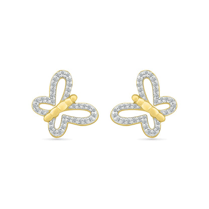 1/6 ct. tw. Diamond Petite Butterfly Earrings in 10K Yellow Gold front view