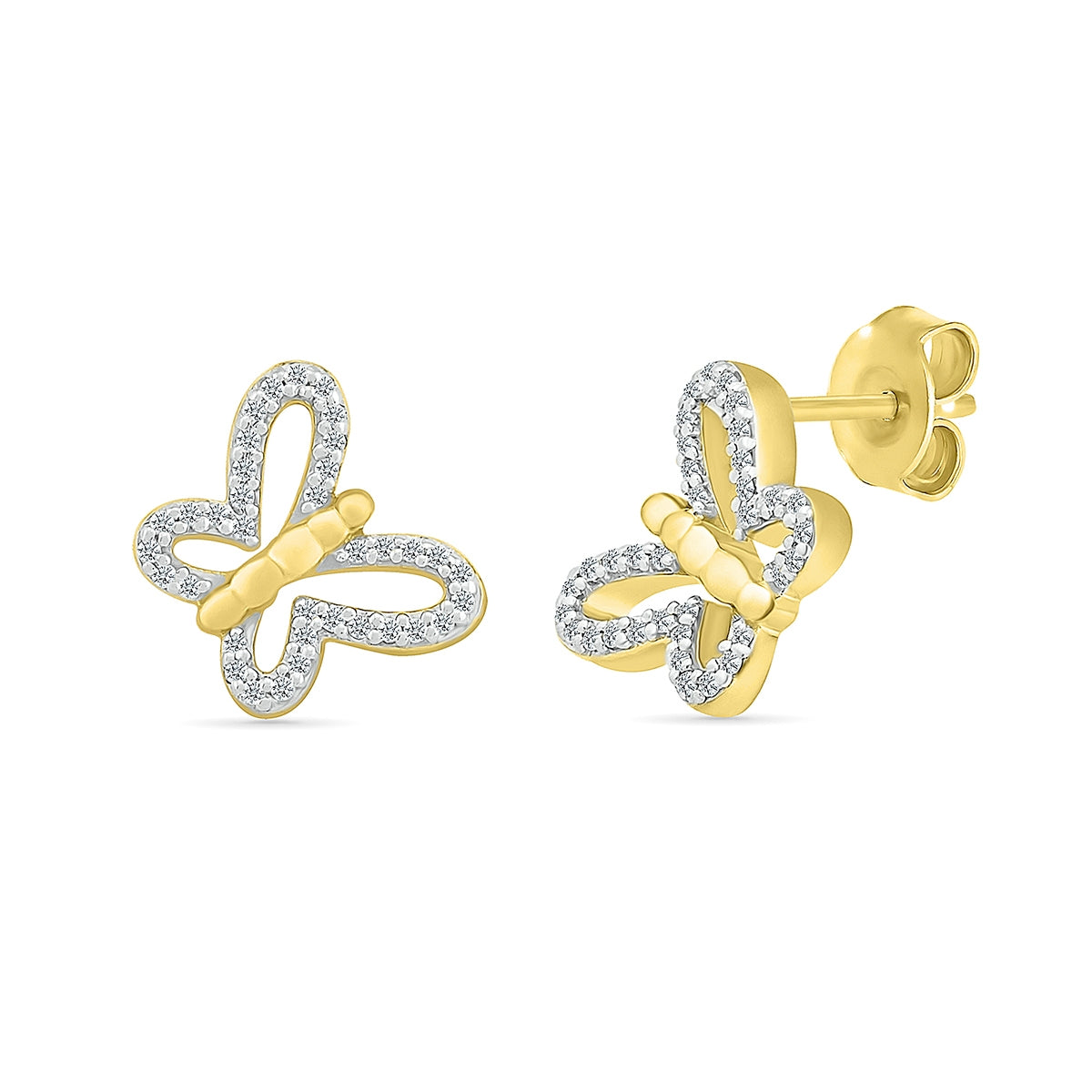 1/6 ct. tw. Diamond Petite Butterfly Earrings in 10K Yellow Gold