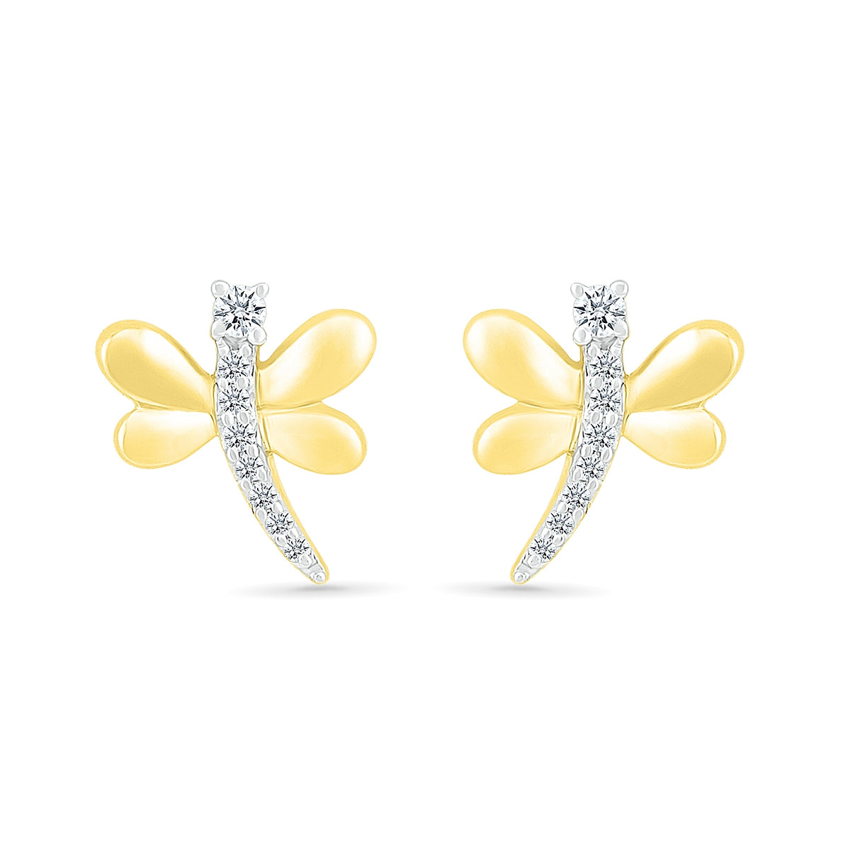 Diamond Accent Petite Dragonfly Earrings in 10K Yellow Gold front view