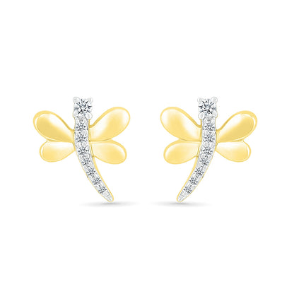 Diamond Accent Petite Dragonfly Earrings in 10K Yellow Gold front view