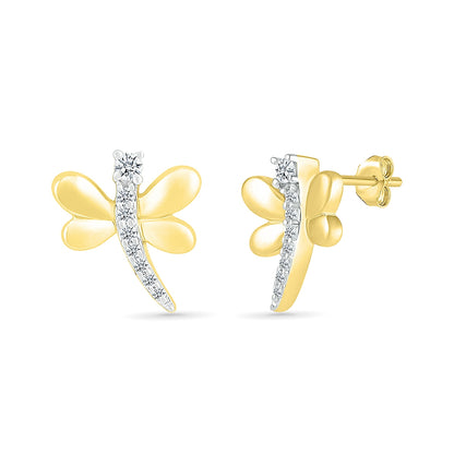 Diamond Accent Petite Dragonfly Earrings in 10K Yellow Gold
