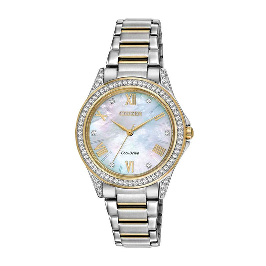Citizen Ladies' Sport Casual Eco-Drive Two-Tone Stainless Steel Watch with Mother of Pearl Dial
