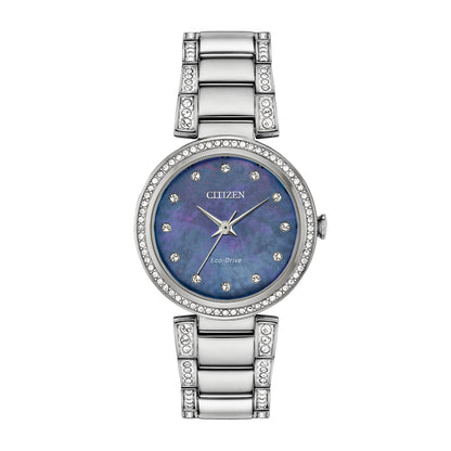 Citizen Ladies' Silhouette Crystal Stainless Steel Watch with Mother of Pearl Dial