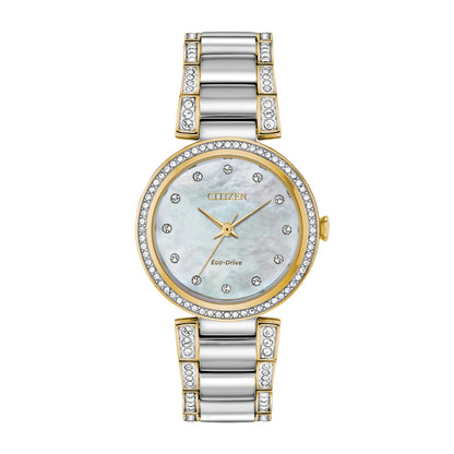 Citizen Ladies' Silhouette Crystal Two-Tone Stainless Steel Watch with Mother of Pearl Dial