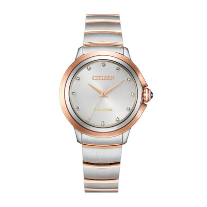 Citizen Ladies' Ceci Two-Tone White & Pink Stainless Steel Watch with Silver Dial