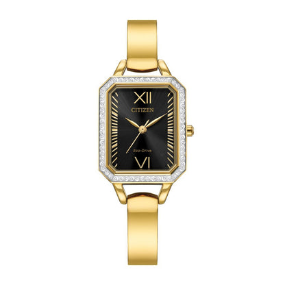 Citizen Ladies' Silhouette Crystal Gold-Tone Stainless Steel Watch with Black Dial