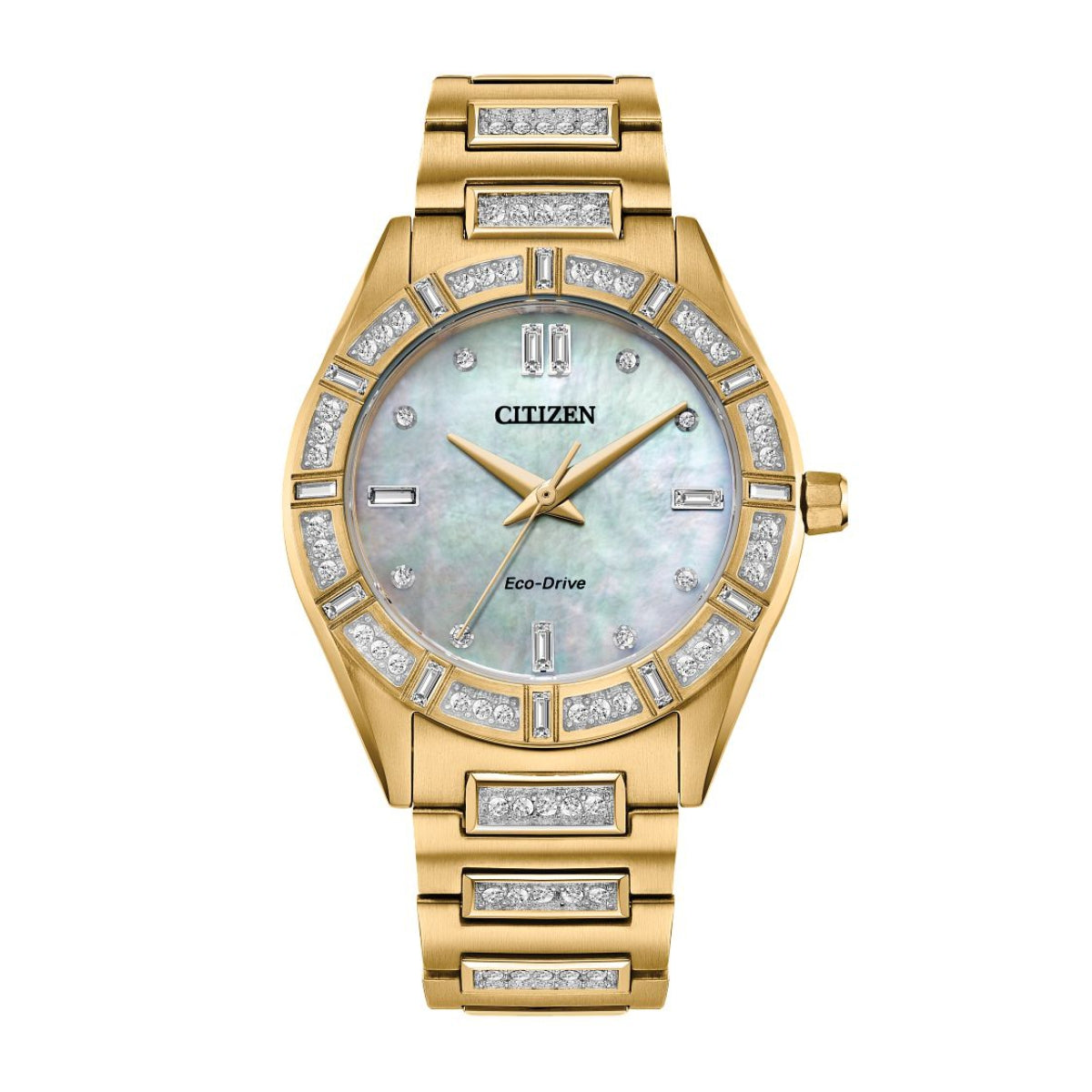Citizen Ladies' Silhouette Crystal Gold-Tone Stainless Steel Watch with Mother of Pearl Dial