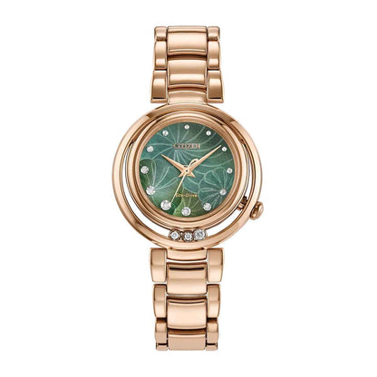 Citizen Ladies' L Arcly Eco-Drive Rose Gold-Tone Stainless Steel Watch with Green Dial