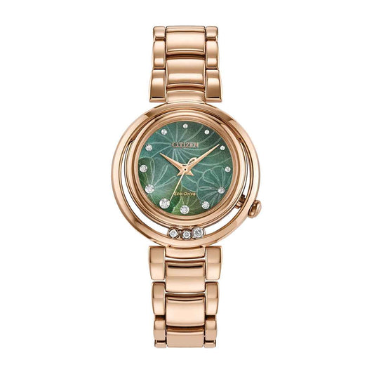 Citizen Ladies' L Arcly Eco-Drive Rose Gold-Tone Stainless Steel Watch with Green Dial