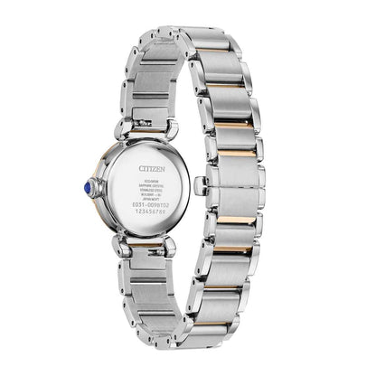 Citizen Ladies' L Mae Eco-Drive Two-Tone Stainless Steel Watch with Mother of Pearl Dial front view