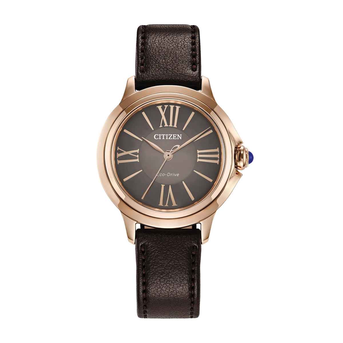 Citizen Ladies' L Ceci Eco-Drive Rose Gold-Tone Stainless Steel Watch with Brown Dial & Leather Strap