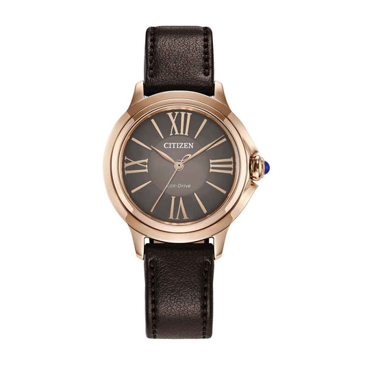 Citizen Ladies' L Ceci Eco-Drive Rose Gold-Tone Stainless Steel Watch with Brown Dial & Leather Strap