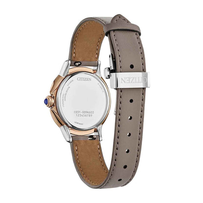 Citizen Ladies' L Ceci Eco-Drive Rose Gold-Tone Stainless Steel Watch with Taupe Dial & Leather Strap front view