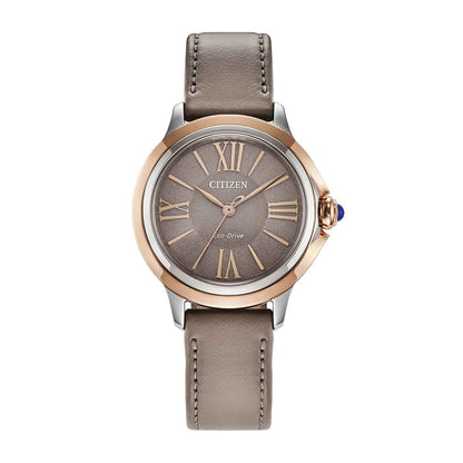 Citizen Ladies' L Ceci Eco-Drive Rose Gold-Tone Stainless Steel Watch with Taupe Dial & Leather Strap