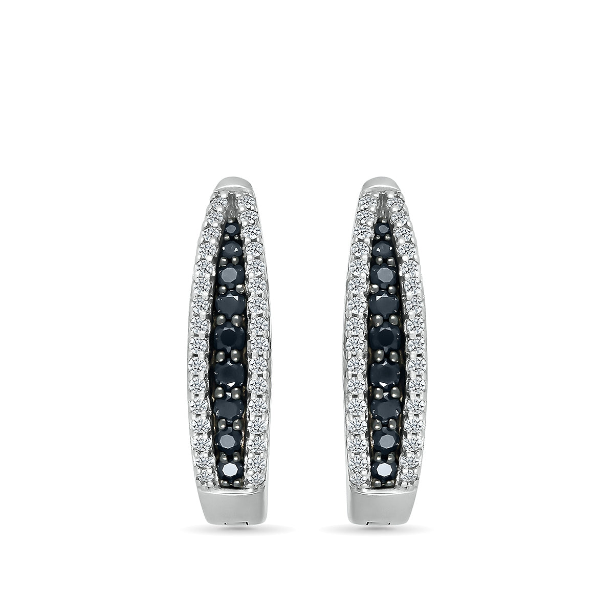 1/2 ct. tw. Black & White Diamond Multi-Row Hoops in 10K White Gold front view