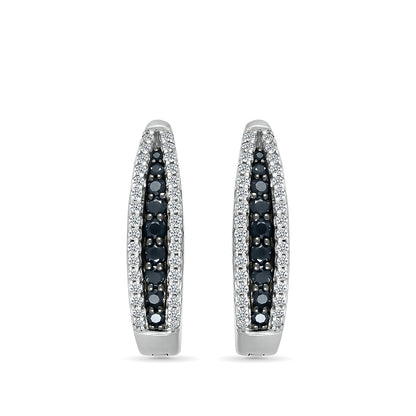 1/2 ct. tw. Black & White Diamond Multi-Row Hoops in 10K White Gold front view