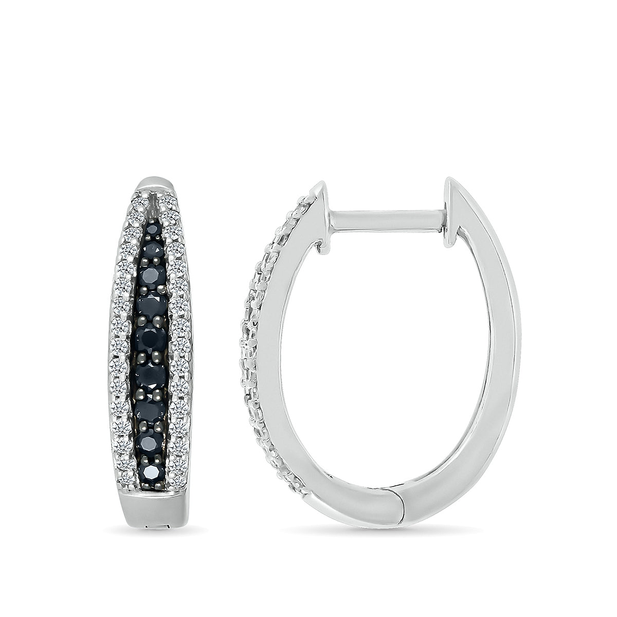 1/2 ct. tw. Black & White Diamond Multi-Row Hoops in 10K White Gold close-up detail