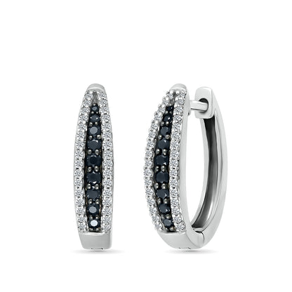1/2 ct. tw. Black & White Diamond Multi-Row Hoops in 10K White Gold