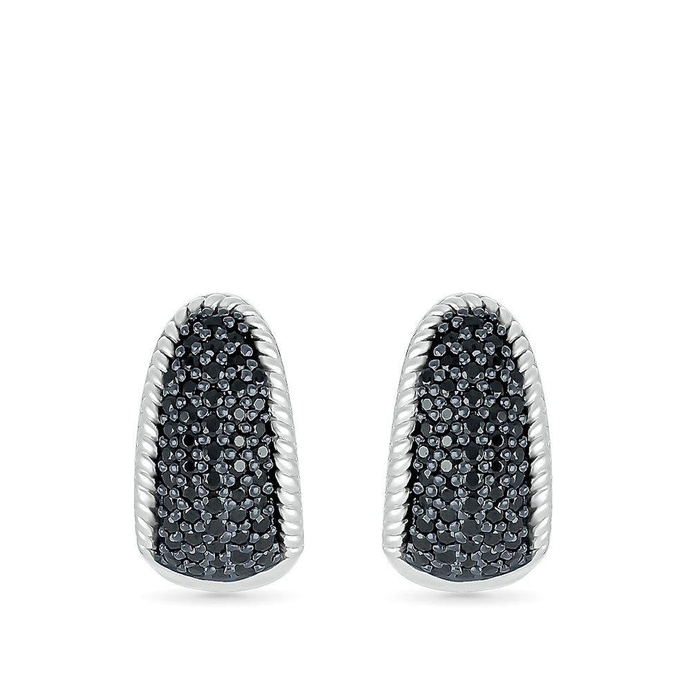 1/2 ct. tw. Black Diamond Pave Hoop Earrings with Rope Detailing in Sterling Silver front view