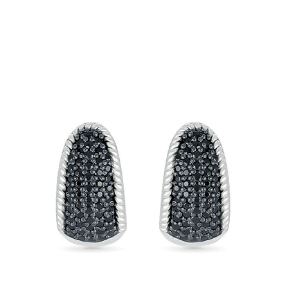 1/2 ct. tw. Black Diamond Pave Hoop Earrings with Rope Detailing in Sterling Silver front view